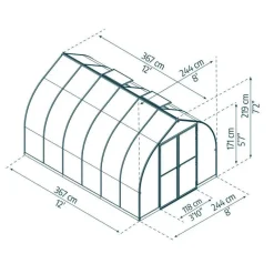 Bella Doppio Strato Serra Da Giardino in Policarbonato 367X244X219 cm Argento-Canopia Hot
