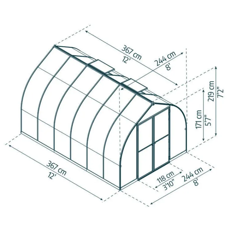 Bella Doppio Strato Serra Da Giardino in Policarbonato 367X244X219 cm Argento-Canopia Hot