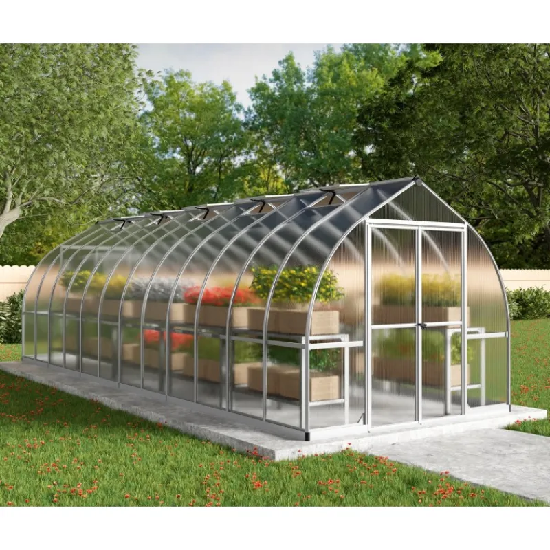 Bella Doppio Strato Serra Da Giardino in Policarbonato 724X244X219 cm Argento-Canopia Hot