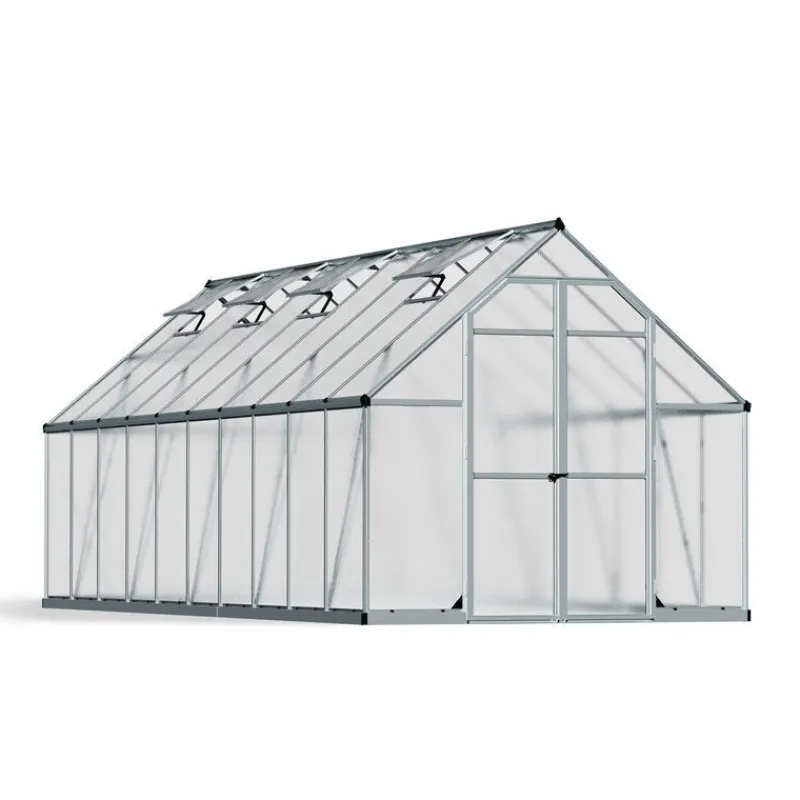 Essence Doppio Strato Serra Da Giardino in Policarbonato 607X244X229 cm Argento-Canopia Clearance