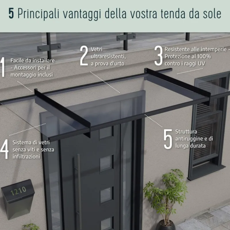 Herald Pensilina Da Esterno 670X140 cm Trasparente-Canopia Online