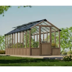 NATURA Doppio Strato Serra Da Giardino in Policarbonato 641X237.5X261 cm - Legno di cedro-Canopia Outlet