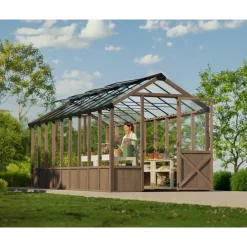 NATURA Doppio Strato Serra Da Giardino in Policarbonato 641X237.5X261 cm - Legno di cedro-Canopia Outlet