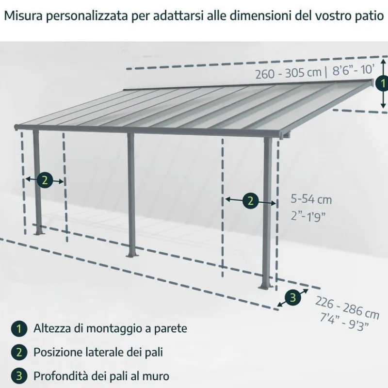 Olympia Pergola Addossata in Alluminio 3X4.3 m Bianco-Canopia Best