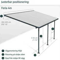Olympia Pergola Addossata in Alluminio 3X9.8 m Grigio-Canopia Sale