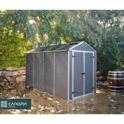 Rubicon Casetta Da Giardino in Policarbonato Ultra Resistente 303X185X217 cm Grigio Scuro-Canopia Outlet