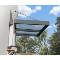 Sophia XL Pensilina Da Esterno 192X140X67 cm - Struttura Grigia Pannello Trasparente-Canopia Clearance