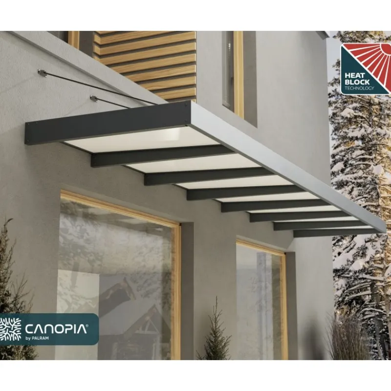 Sophia XL Pensilina Da Esterno 660X140 cm - Struttura Grigia Pannelli Opal Bianco-Canopia Outlet