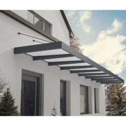 Sophia XL Pensilina Da Esterno 850X140 cm - Struttura Grigia Pannelli Opal Bianco-Canopia Discount