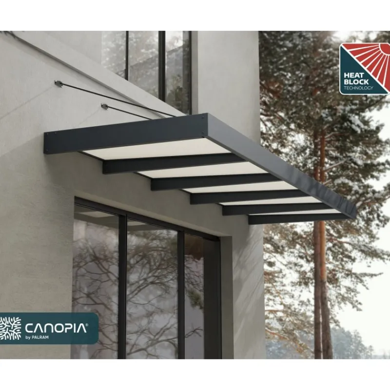 Sophia XL Pensilina Da Esterno 470X140 cm - Struttura Grigia Pannelli Opal Bianco-Canopia Outlet