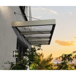 Sophia XL Pensilina Da Esterno 379X140X67 cm - Struttura Grigia Pannello Trasparente-Canopia Discount