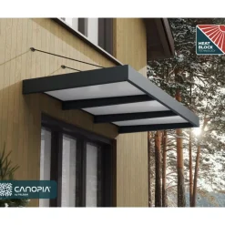 Sophia XL Pensilina Da Esterno 290X140 cm - Struttura Grigia Pannelli Opal Bianco-Canopia Outlet