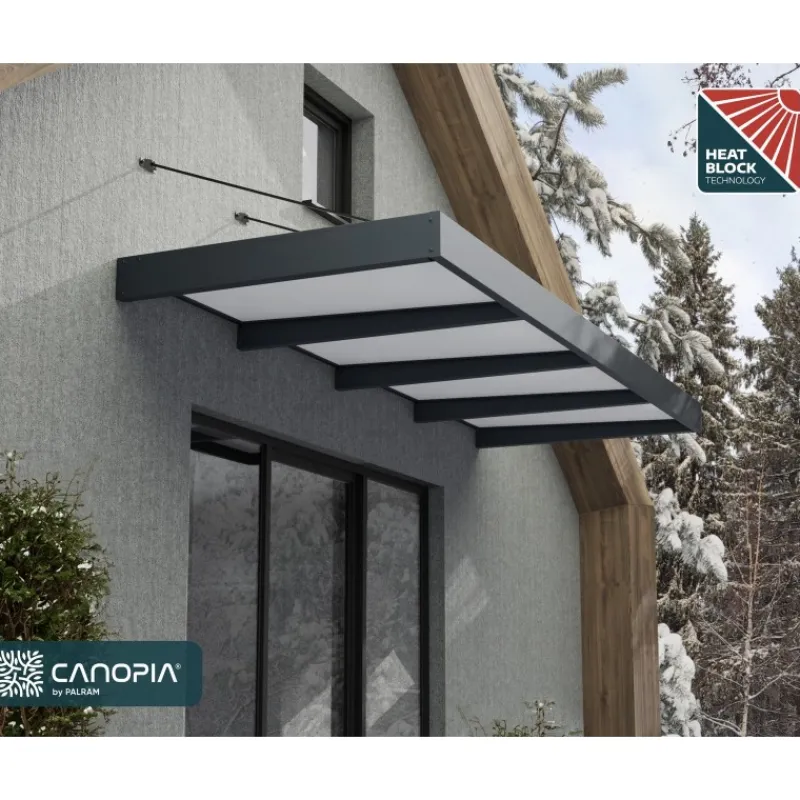 Sophia XL Pensilina Da Esterno 380X140 cm - Struttura Grigia Pannelli Opal Bianco-Canopia Outlet