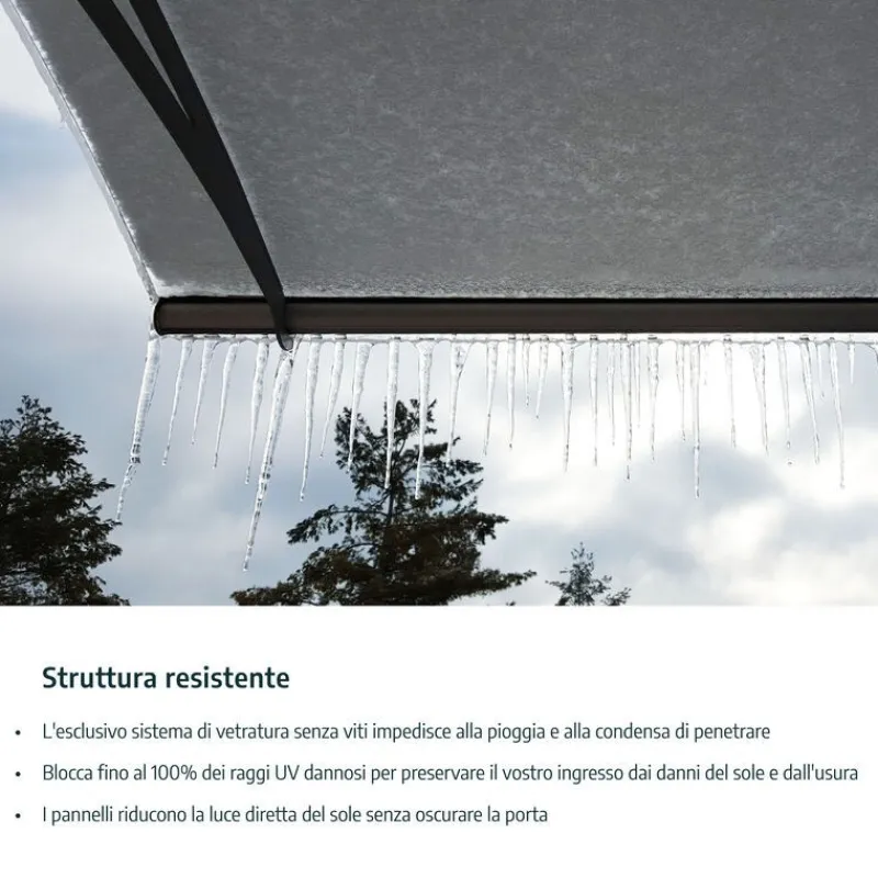 Sophia XL Pensilina Da Esterno 380X140 cm - Struttura Grigia Pannelli Opal Bianco-Canopia Outlet