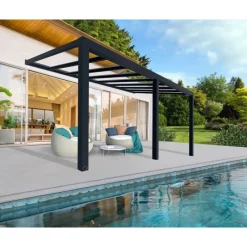 Stockholm Pergola Addossata in Alluminio di Premium 3.4X6 m Trasparente-Canopia