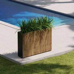 Fioriera Alta DECO PLANTER DIVIDER 25 in Metallo colore Nero e Legno 100x25x80 cm-Herstera Best