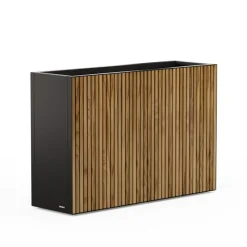 Fioriera Alta DECO PLANTER DIVIDER 40 in Metallo colore Nero e Legno 100x40x80 cm-Herstera Outlet