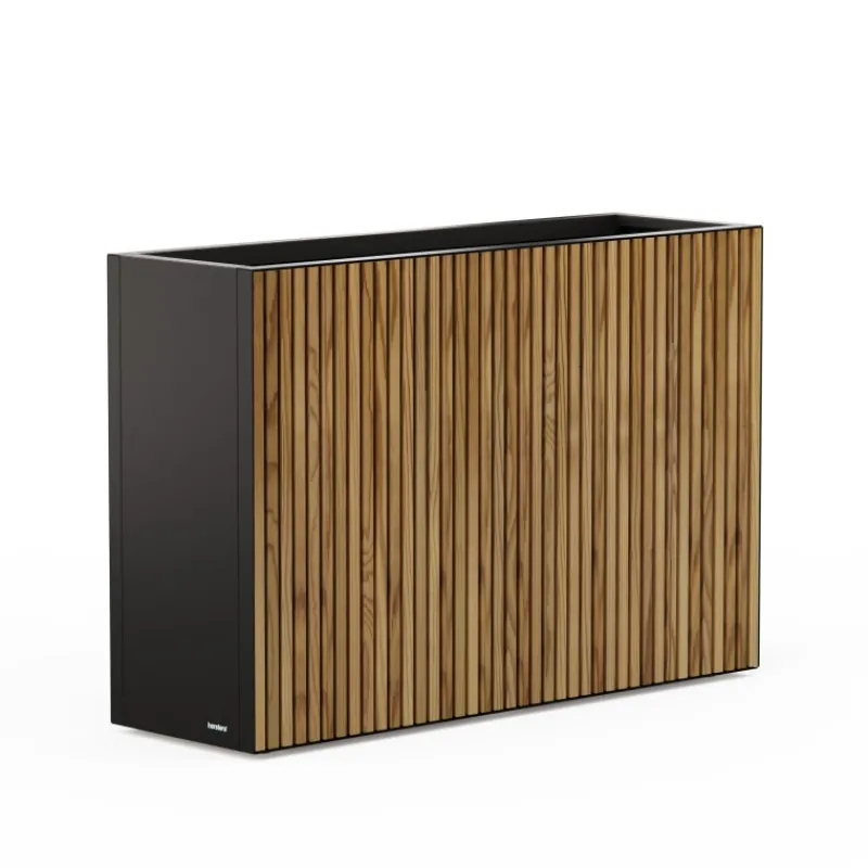 Fioriera Alta DECO PLANTER DIVIDER 40 in Metallo colore Nero e Legno 100x40x80 cm-Herstera Outlet