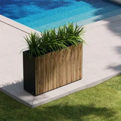 Fioriera Alta DECO PLANTER DIVIDER 40 in Metallo colore Nero e Legno 100x40x80 cm-Herstera Outlet