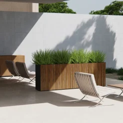 Fioriera Alta DECO PLANTER DIVIDER 40 in Metallo colore Nero e Legno 100x40x80 cm-Herstera Outlet