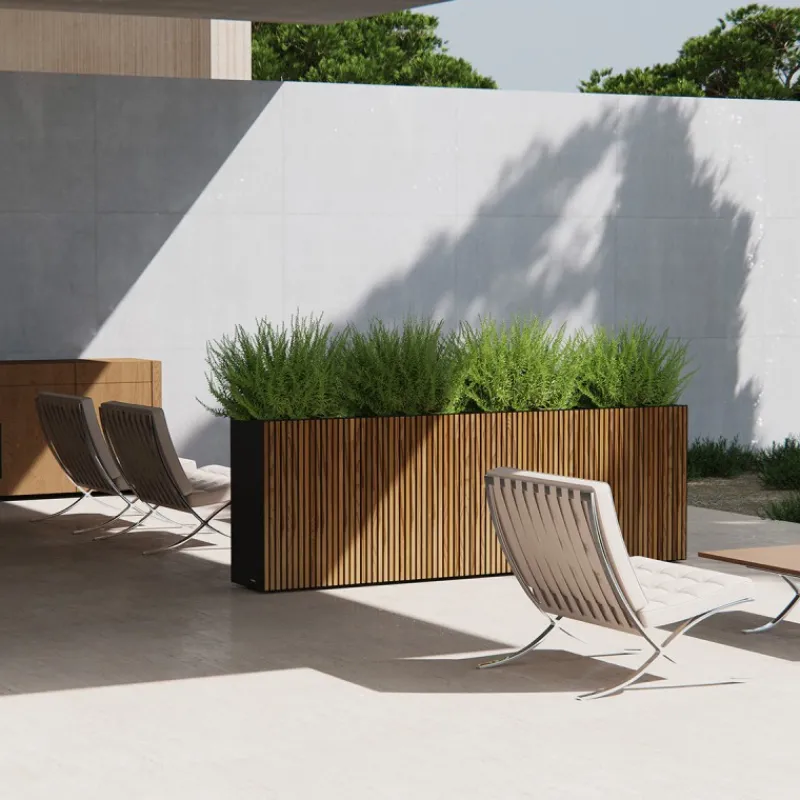 Fioriera Alta DECO PLANTER DIVIDER 40 in Metallo colore Nero e Legno 100x40x80 cm-Herstera Outlet