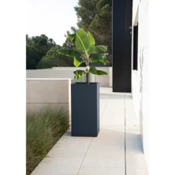 Fioriera Alta PLANTER COLUMN in Metallo colore Antracite 50x50x100 cm-Herstera Discount