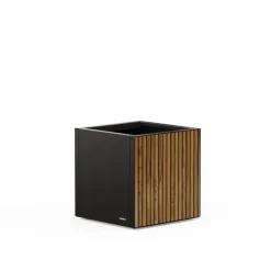 Fioriera Cubo DECO PLANTER in Metallo colore Nero e Legno 50x50x50 cm-Herstera Best