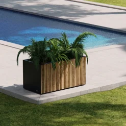 Fioriera DECO PLANTER in Metallo colore Nero e Legno 100x50x50 cm-Herstera Clearance