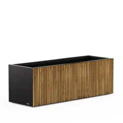Fioriera DECO PLANTER in Metallo colore Nero e Legno 150x50x50 cm-Herstera Outlet