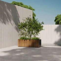 Fioriera DECO PLANTER in Metallo colore Nero e Legno 150x50x50 cm-Herstera Outlet