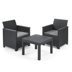 Set 2 Poltrone + Tavolino Aperto EMMA BALCONY Grafite-Keter Best