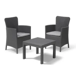 Set 2 Poltrone + Tavolino Aperto SALVADOR BALCONY Grafite-Keter New