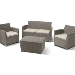 Set Lounge MIA Cappuccino Divano + 2 Poltrone + Tavolino Contenitore-Keter Sale