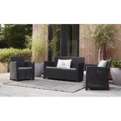 Set Lounge MIA Grafite Divano + 2 Poltrone + Tavolino Contenitore-Keter Outlet