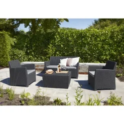 Set Lounge MIA Grafite Divano + 2 Poltrone + Tavolino Contenitore-Keter Outlet