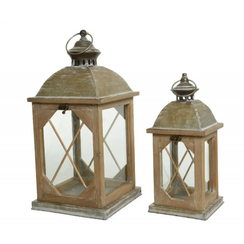 Lanterna in legno con vetro Grande dim 20x20x43 cm. Pezzo Singolo-Kaemingk Clearance