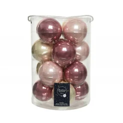 Palline di Natale in vetro da appendere 8 cm Rosa e Perla. Set 16-Kaemingk Online