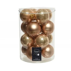 Palline di Natale in vetro da appendere 8 cm Caramello. Set 16-Kaemingk