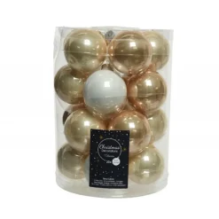 Palline di Natale in vetro da appendere 6 cm Perla, Bianco e Caramello. Set 20-Kaemingk Clearance