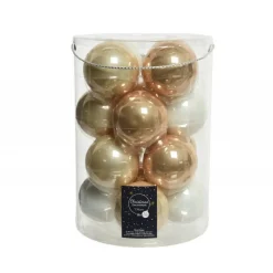 Palline di Natale in vetro da appendere 8 cm Perla, Caramello e Bianco. Set 16-Kaemingk Sale