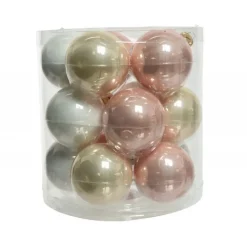 Palline di Natale in vetro da appendere 6 cm Rosa, Bianco e Perla. Set 15-Kaemingk Sale