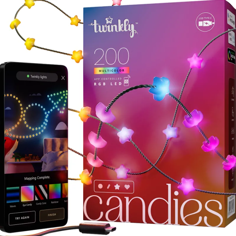 CANDIES a Stella Luci di Natale Smart 200 Led RGB II Generazione Cavo Verde-Twinkly Online