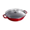 Wok con Coperchio in Vetro 30 cm Rosso in Ghisa-Staub New