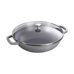 Wok con Coperchio in Vetro 30 cm Grigio Graphite in Ghisa-Staub New