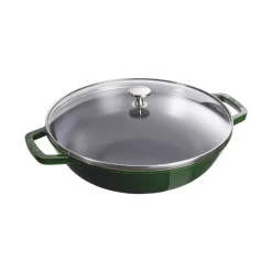 Wok con Coperchio in Vetro 30 cm Verde Basilico in Ghisa-Staub New